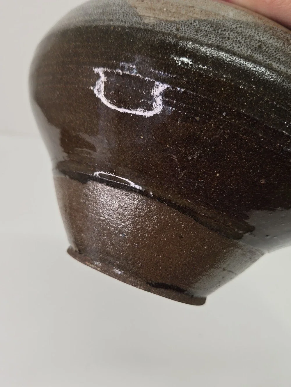 VTG California Studio Art Pottery Vase Signed WF Brown Stoneware Squat Vessel